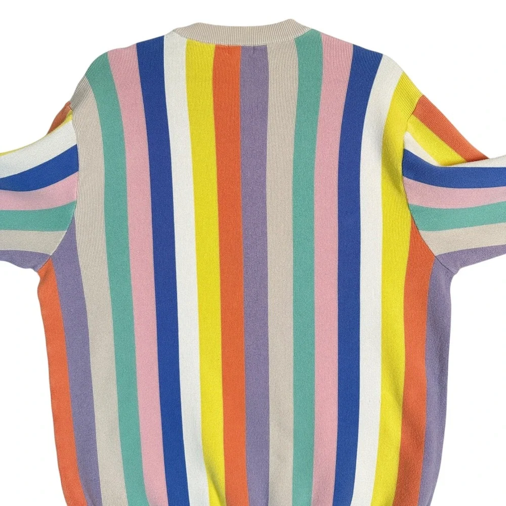 Maus & Hoffman Sweater XL Pima Cotton Vertical Rainbow Stripe Crewneck Multi VTG